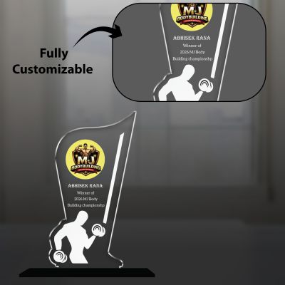 Personalized Body Building Award Trophy | Sports Acrylic Trophy for School Games, Fitness Event & Gym Competitions